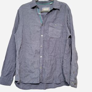 32 Bar Blues Men's Large Linen Blue and Navy button up Shirt